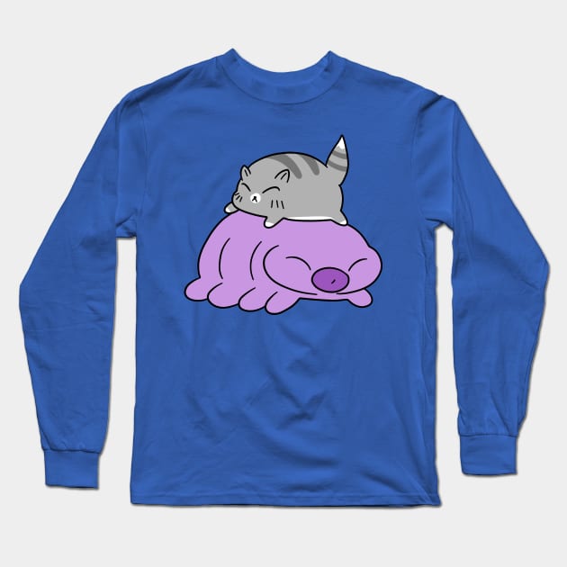 Waterbear and Blue Tabby Cat Long Sleeve T-Shirt by saradaboru